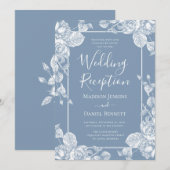 Invitation Réception de mariage florale bleu poussiéreux (Devant / Derrière)