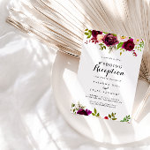 Invitation Réception de mariage florale bordeaux et rustique