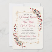 Invitation Réception de mariage florale botanique de luxe pai (Devant)