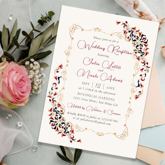 Invitation Réception de mariage florale botanique de luxe pai