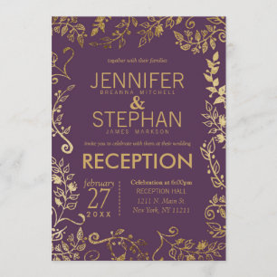 Invitation Réception De Mariage Florale De Plum Purple Or