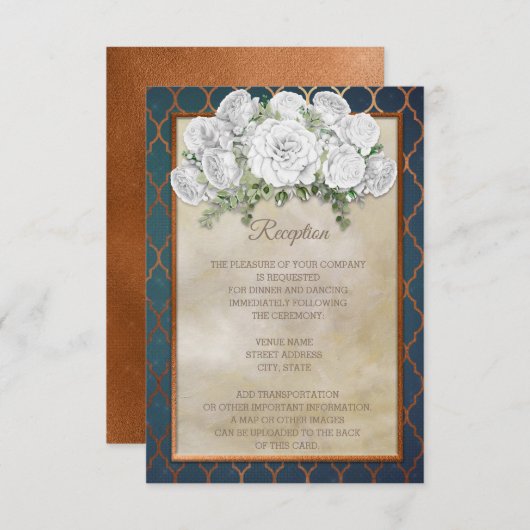 Invitation Réception de mariage florale élégante sarcelle cui (Devant / Derrière)