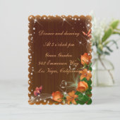 Invitation Réception de mariage florale en bois foncé rustiqu (Debout devant)