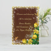 Invitation Réception de mariage florale jaune en bois foncé r (Debout devant)