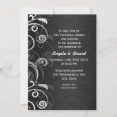 Invitation Réception de mariage florale moderne noir et blanc (Devant)
