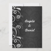 Invitation Réception de mariage florale moderne noir et blanc (Dos)