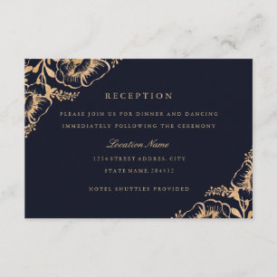 Invitation Réception de mariage florale Navy Or vintage