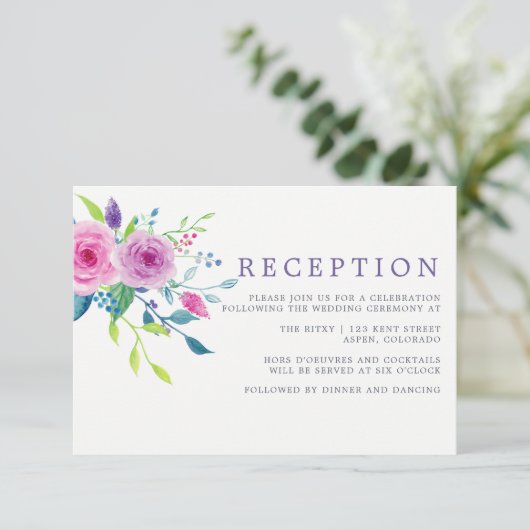 Invitation Réception de mariage florale rose blush aquarelle (Debout devant)