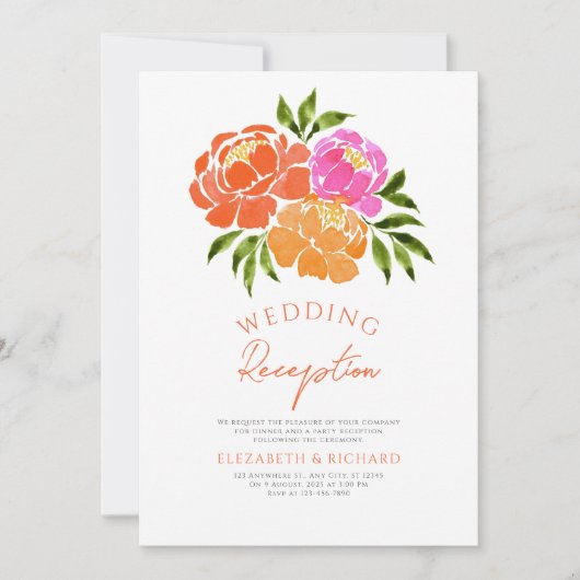 Invitation Réception De Mariage Florale Rose Chaud (Devant)