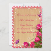 Invitation Réception de mariage florale rose en bois rustique (Devant)