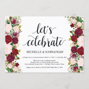 Invitation Réception de mariage florale rose Marsala pour une