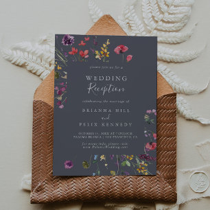 Invitation Réception de mariage florale sauvage bleu classiqu
