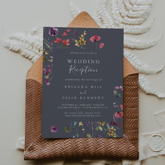 Invitation Réception de mariage florale sauvage bleu classiqu