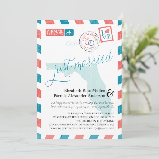 Invitation Réception de mariage Florida Antique Airmail (Debout devant)