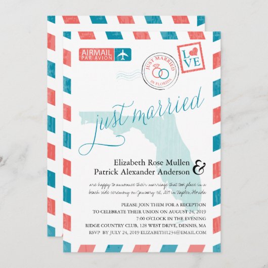 Invitation Réception de mariage Florida Antique Airmail (Devant / Derrière)