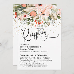 Invitation Réception de mariage flush Floral Faux Gold Confet