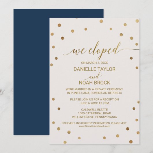 Invitation Réception de Mariage Fuite avec Points Dorés (Devant / Derrière)