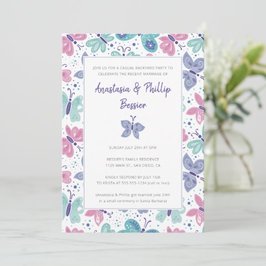 Invitation Réception de mariage Fuite papillons (Debout devant)