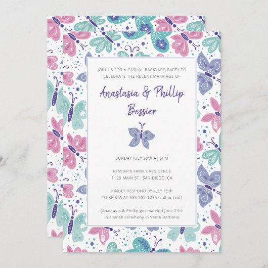 Invitation Réception de mariage Fuite papillons (Devant / Derrière)