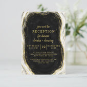 Invitation Réception de mariage géode agate noir blanc et or (Debout devant)