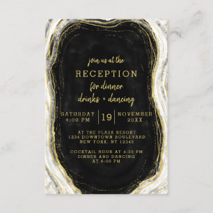 Invitation Réception de mariage géode agate noir blanc et or