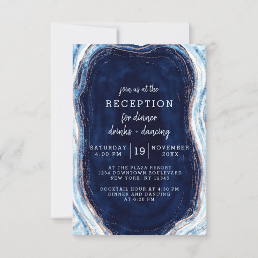 Invitation Réception de mariage géode or rose bleu saphir (Devant)