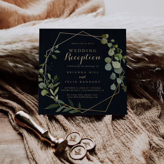 Invitation Réception de mariage géométrique bleu or vert