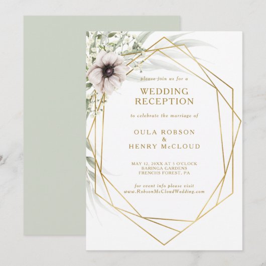 Invitation Réception de mariage géométrique doré Eucalyptus (Devant / Derrière)