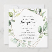Invitation Réception de mariage géométrique élégant or vert (Devant)
