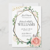 Invitation Réception de mariage géométrique moderne or et ros (Devant)