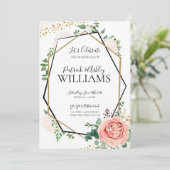 Invitation Réception de mariage géométrique moderne or et ros (Debout devant)