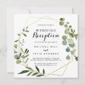 Invitation Réception de mariage géométrique vert tropical or (Devant)
