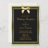 Invitation Réception de mariage Glam Gold Bow & Black Glitter (Devant)
