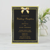 Invitation Réception de mariage Glam Gold Bow & Black Glitter (Debout devant)