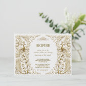 Invitation Réception de mariage Glam White Gold Art Déco Paon (Debout devant)