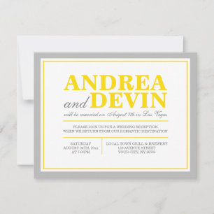 Invitation Réception de mariage gris et jaune seulement Invit