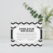 Invitation Réception de mariage gris et noir chevron blanc UN (Debout devant)