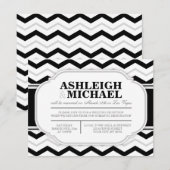 Invitation Réception de mariage gris et noir chevron blanc UN (Devant / Derrière)