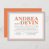 Invitation Réception de mariage gris et orange seulement Invi (Devant / Derrière)