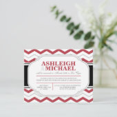 Invitation Réception de mariage grise et rouge chevron unique (Debout devant)