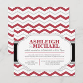 Invitation Réception de mariage grise et rouge chevron unique (Devant / Derrière)