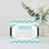 Invitation Réception de mariage grise et turquoise à chevrons (Debout devant)