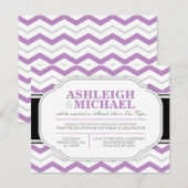 Invitation Réception de mariage grise et violette à chevrons (Devant / Derrière)