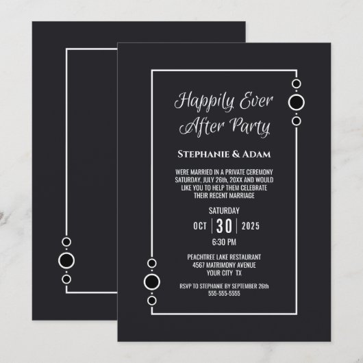 Invitation Réception de mariage Grise Heureux à jamais (Devant / Derrière)