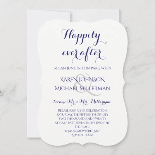 Invitation Réception De Mariage Heureux Minuit Bleu (Devant)