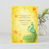 Invitation Réception de mariage hindou indien Peacock Floral (Debout devant)