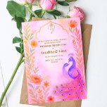 Invitation Réception de mariage hindou indien Peacock Floral<br><div class="desc">Terminez vos célébrations mariages avec style avec cette élégante invitation indienne de mariage hindou. Doté d'un paon magnifiquement peint, d'une aquarelle florale douce et d'une palette de pastel chaleureuse, ce design allie charme royal et élégance contemporaine. Parfait pour la soirée de réception, cette carte offre un espace suffisant pour votre...</div>