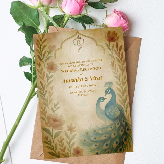 Invitation Réception de mariage hindou indien Peacock Floral