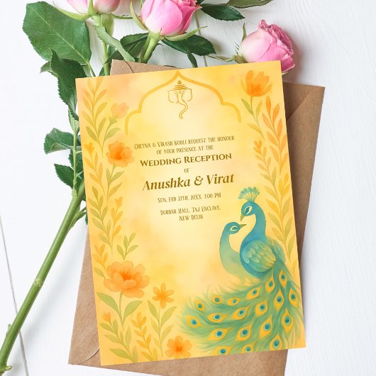 Invitation Réception de mariage hindou indien Peacock Floral