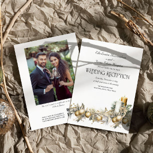 Invitation Réception de mariage hivernal Holly Bells Golden B